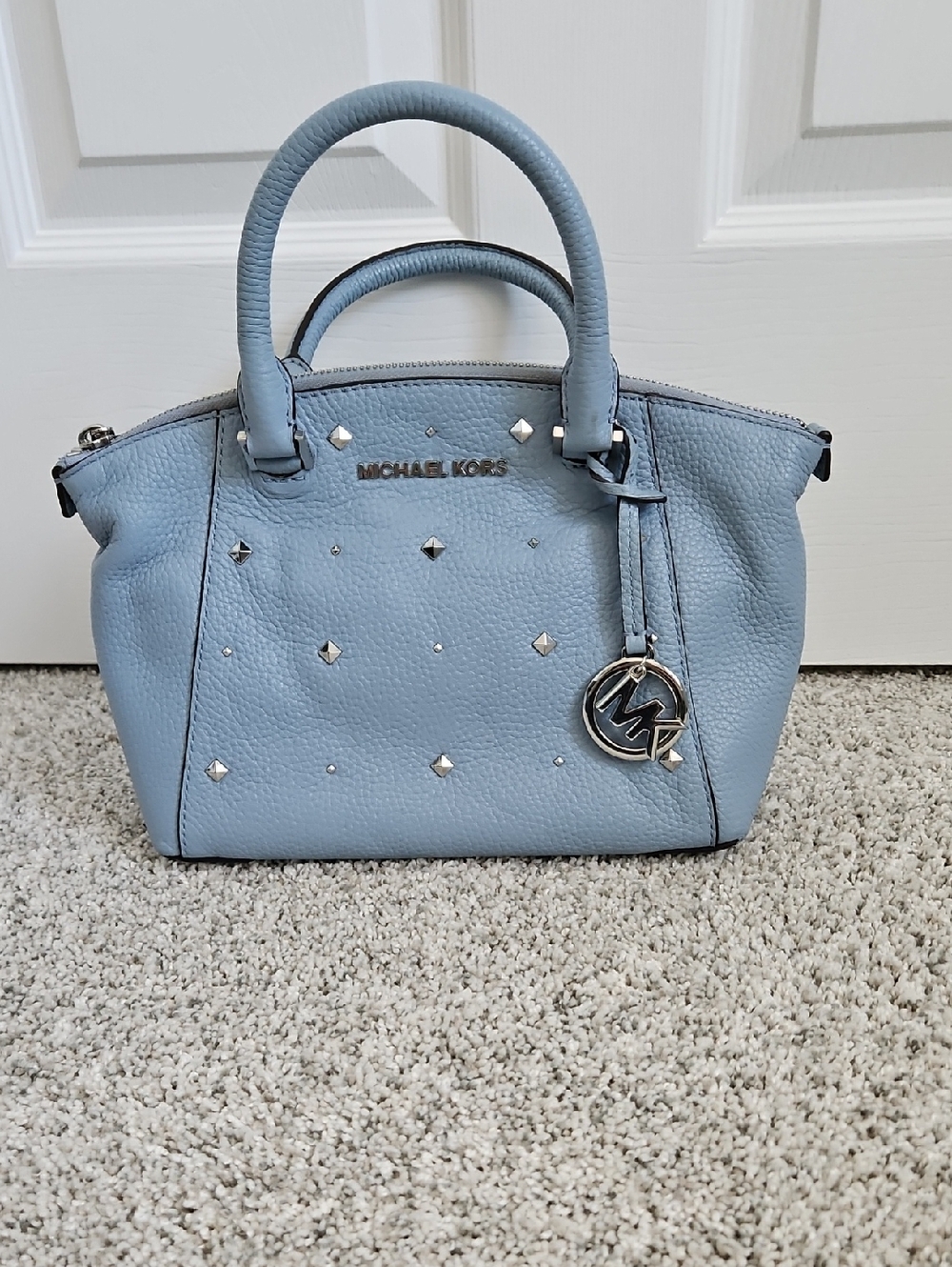 Michael Kors pale blue studded small satchel bag